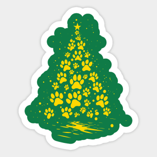 Dog Lover Paw Print Christmas Tree 4 Sticker